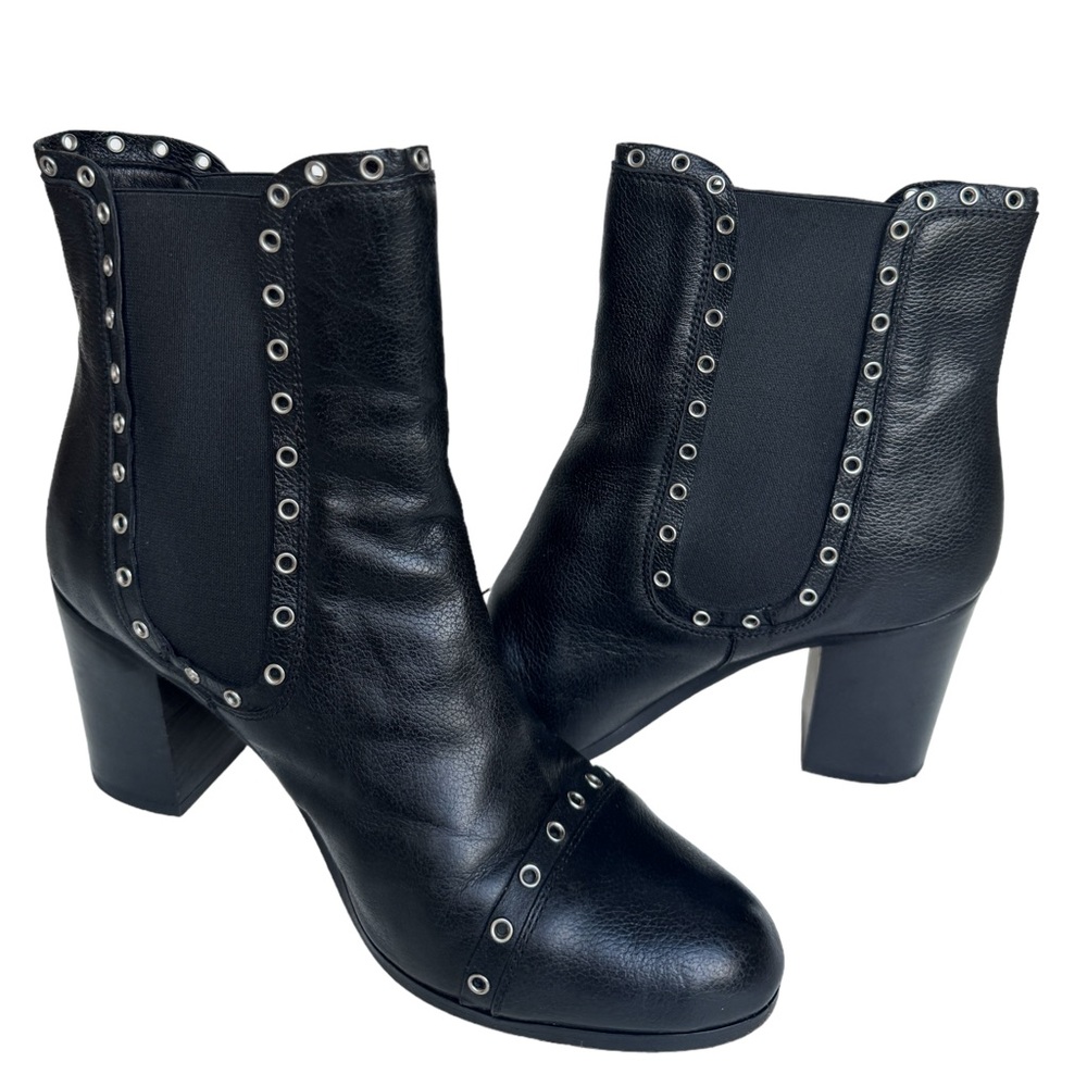 M.Gemi 40/US 9.5 Ankle Boots Anello Black Grommet Trim Bock Heel Leather - Picture 3 of 10